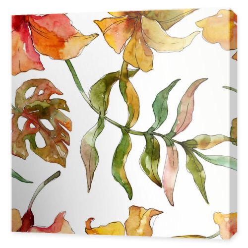 Exotic tropical hawaiian summer. Watercolor background illustration set. Seamless background pattern.