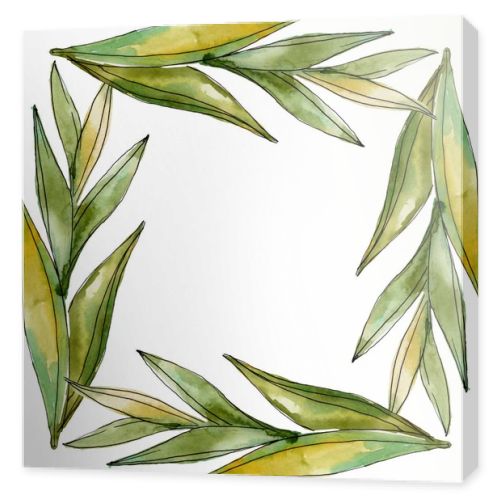 Exotic tropical hawaiian summer. Palm beach tree leaves jungle botanical. Watercolor background illustration set. Watercolour drawing fashion aquarelle isolated. Frame border ornament square.