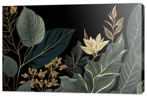 Botanical line background flowers, leaves. Vector illustration desing.