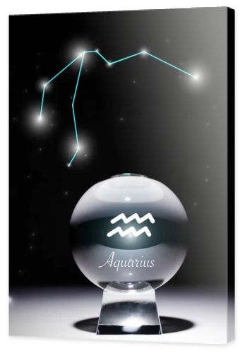 crystal ball with Aquarius zodiac sign isolated on black with constellation