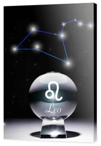 crystal ball with Leo zodiac sign isolated on black with constellation