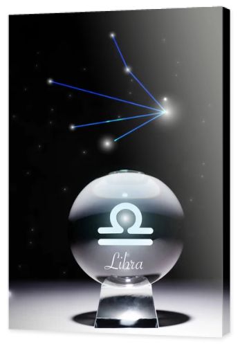 crystal ball with Libra zodiac sign isolated on black with constellation