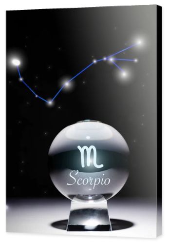 crystal ball with Scorpio zodiac sign isolated on black with constellation