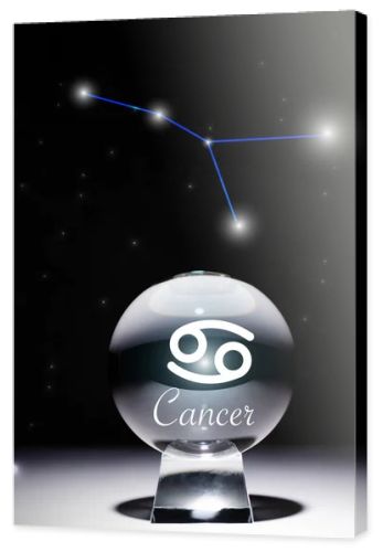 crystal ball with Cancer zodiac sign isolated on black with constellation