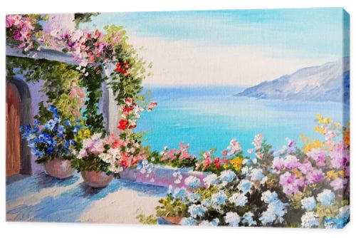 Oil painting - house near sea