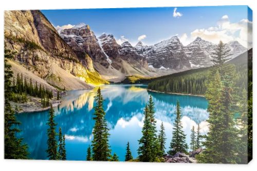 Landscape sunset view of Morain lake and mountain range
