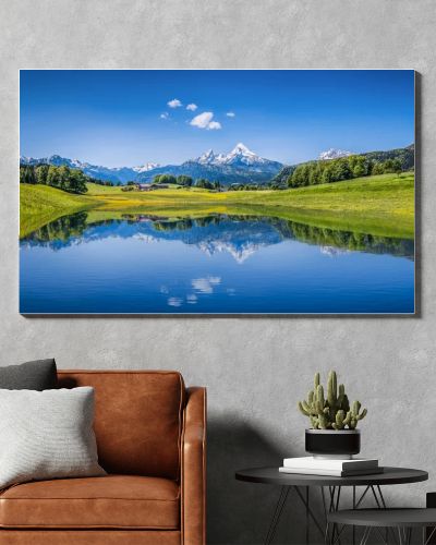 Idyllic summer landscape with clear mountain lake in the Alps