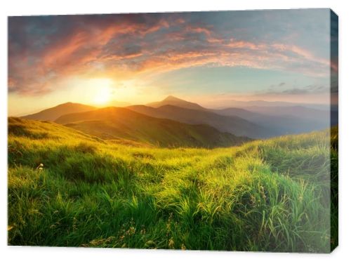 Mountain valley during sunrise.