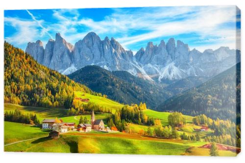 Marvelous autumn scene of magnificent  Santa Maddalena village in Dolomites.  Location: Santa Maddalena village, Val di Funes, Trentino-Alto Adige, Dolomites, Italy, Europe