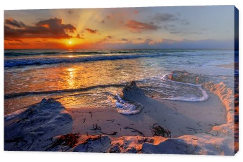 Placid shore and whimsical clouds