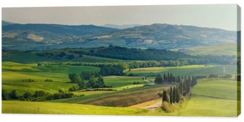 Beautiful and miraculous colors of green spring panorama landscape of Tuscany, Italy.