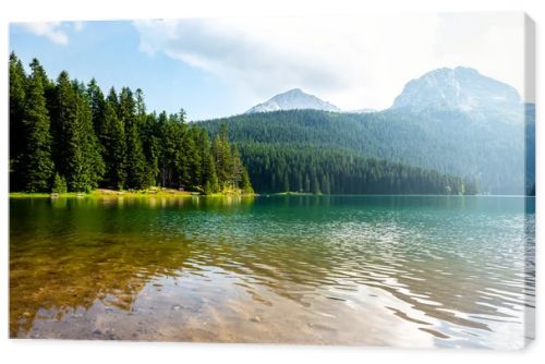 landscape of glacial Black Lake and mountains in Montenegro