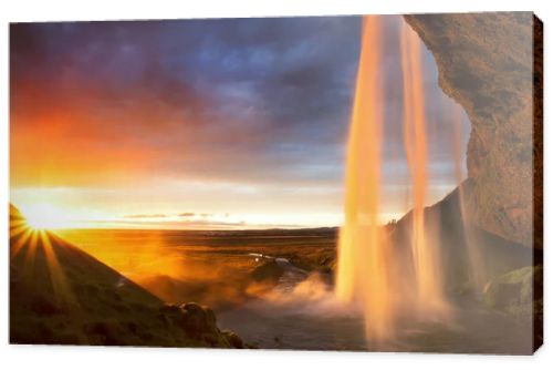 Seljalandfoss Waterfall at Sunset, Iceland