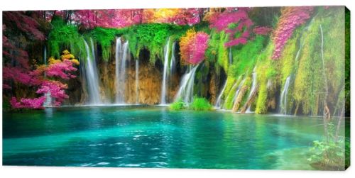 Waterfall landscape of Plitvice Lakes Croatia.