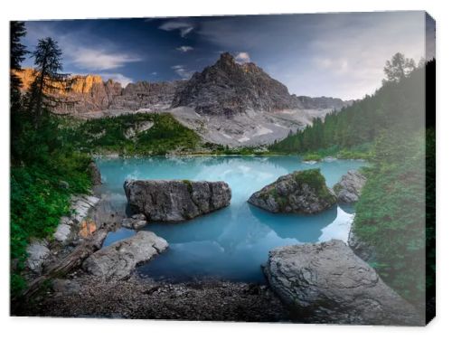 Lago Sorapis, Dolomites Alps, Italy, Europe. View on Sorapis Lake in Dolomites mountains, this place near Cortina d'Ampezzo, province Belluno, Italy.