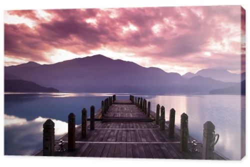 Beautiful morning at spring before sunrise and pier view