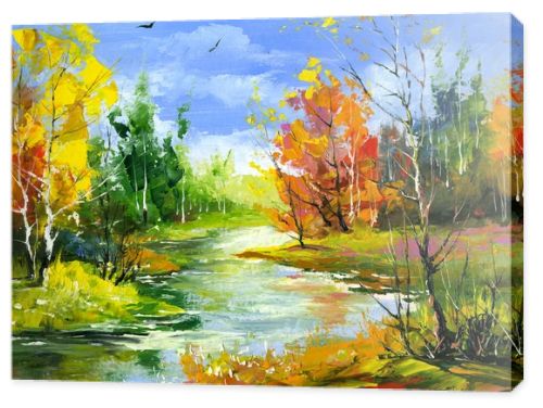 Autumn landscape with the wood river