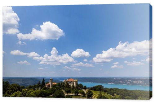 aerial view of tranquil landscape with beautiful architecture and majestic nature in provence, france