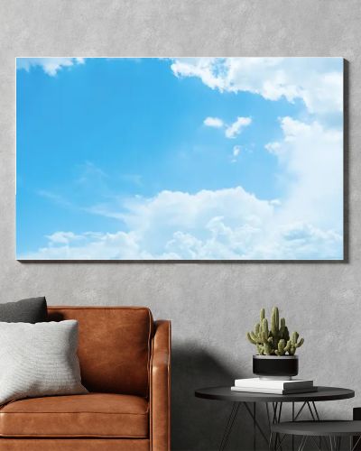 Bright white clouds in clear blue sky early morning on summer day