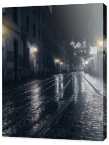 Deszczowa noc w starym europejskim mieście