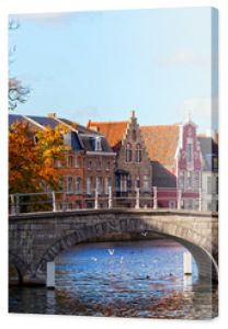 Classic view of channels of Bruges. Belgium.