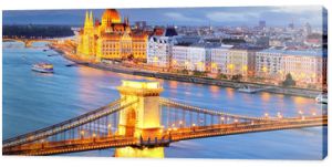Budapeszt nocny widok na Most Łańcuchowy na Dunaju i