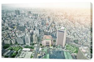 Business concept for real estate and corporate construction : panoramic modern city bird eye view with dramatic sunrise and morning blue sky from 101 building in Taipei, Taiwan