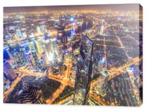 Aerial view of Lujiazui financial district at night in Shanghai,China