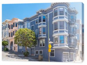 San Francisco, typical street in Russian Hill, Union Street, colorful houses  