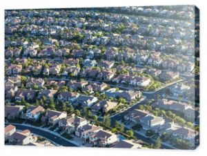 Aerial view of modern residential streets in the San Fernando Valley region of Los Angeles, California.