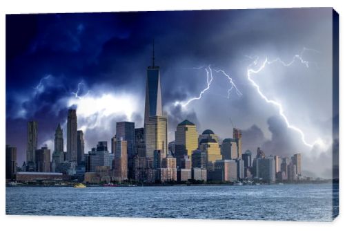 Downtown Manhattan skyline under a coming storm, New York City - USA.