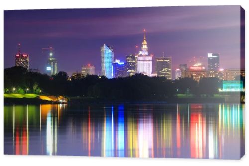 Warsaw night view of the city from the river