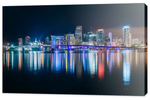 The Miami Skyline at night, seen from Watson Island, Miami, Flor