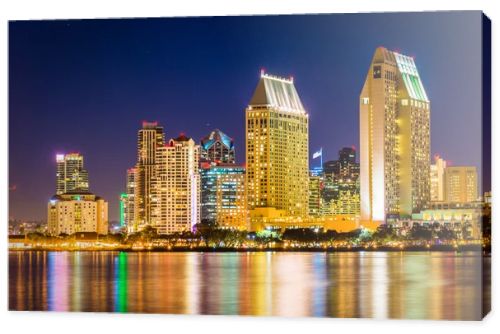 The San Diego skyline at night, seen from Centennial Park, in Co