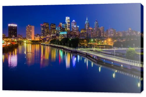 The Philadelphia skyline and Schuylkill River at night, seen fro
