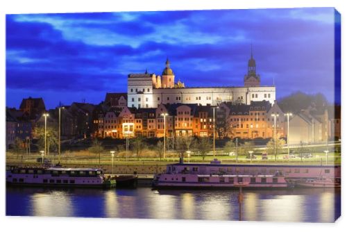 A view of the Szczecin city by night,Poland,waterfront, Chrobry embankment