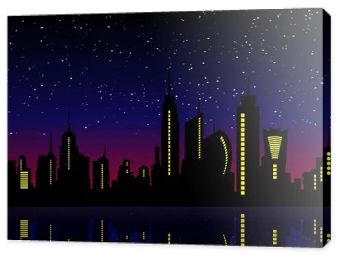 Night City Skyline. Cityscape Background, Beautiful night sky with stars over city buildings vector illustration 