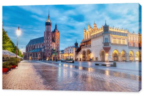 St. Mary's Basilica on the Krakow Main Square at Dusk, Krakow