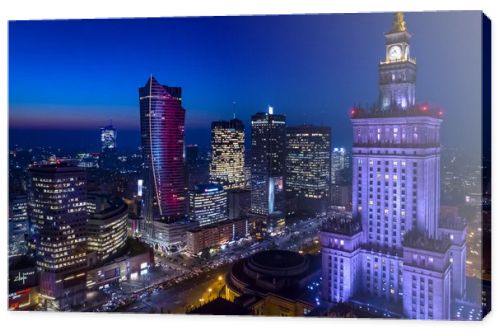 Warsaw, Poland. Aerial view of the city at sunset