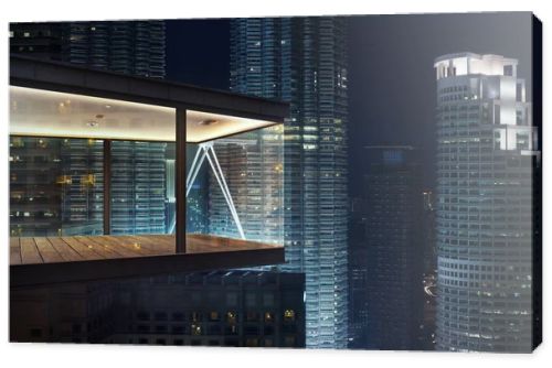 Modern sky office by night with beautiful city skyline view .