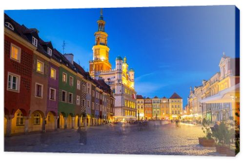 Architecture of the Main Square in Poznan at night, Poland.