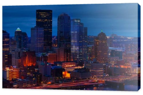 Night view of Pittsburg Downton skyline over Monongahela river, Pennsylvania, USA