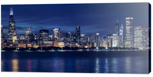 Famous view of Chicago skyline by night, USA.