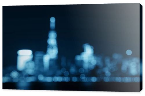 Panoramic view of New York City skyline with skyscrapers, blur background