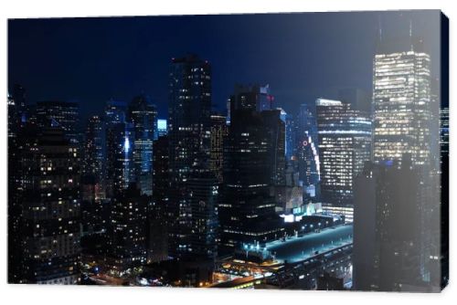 Aerial and panorama view of skyscrapers of  New York City, Manhattan.  Top view of night midtown of Manhattan