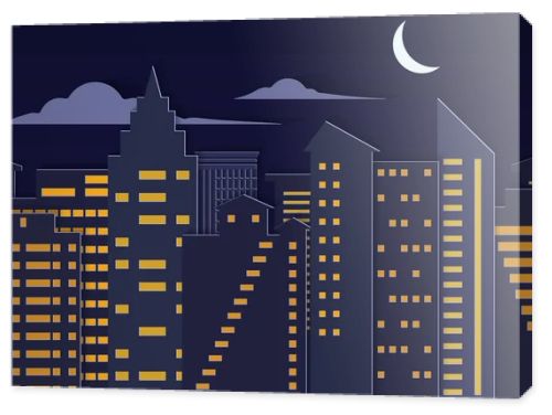 Landscape paper cuted art style night urban city with moon