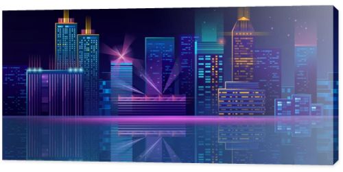 Vector neon megapolis background with buildings, skyscrapers