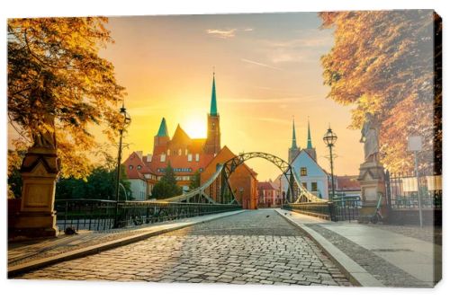 Tumski bridge and Holy Cross church in Wroclaw