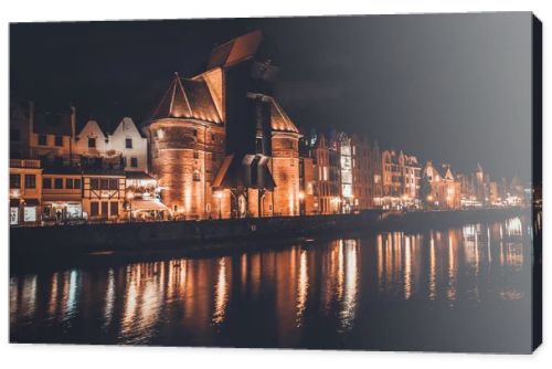 Night views of Gdansk along the Motlawa River