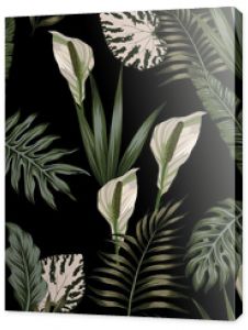 tropical dark white flowers pattern